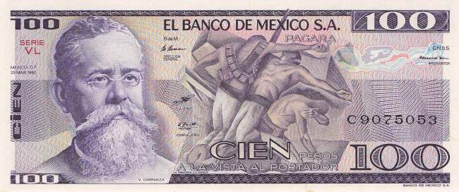 Mexiko p.74c VL 100 Pesos 1982